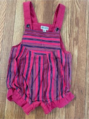 Red Stripe Made in Guatemala Cotton Overalls Romper
